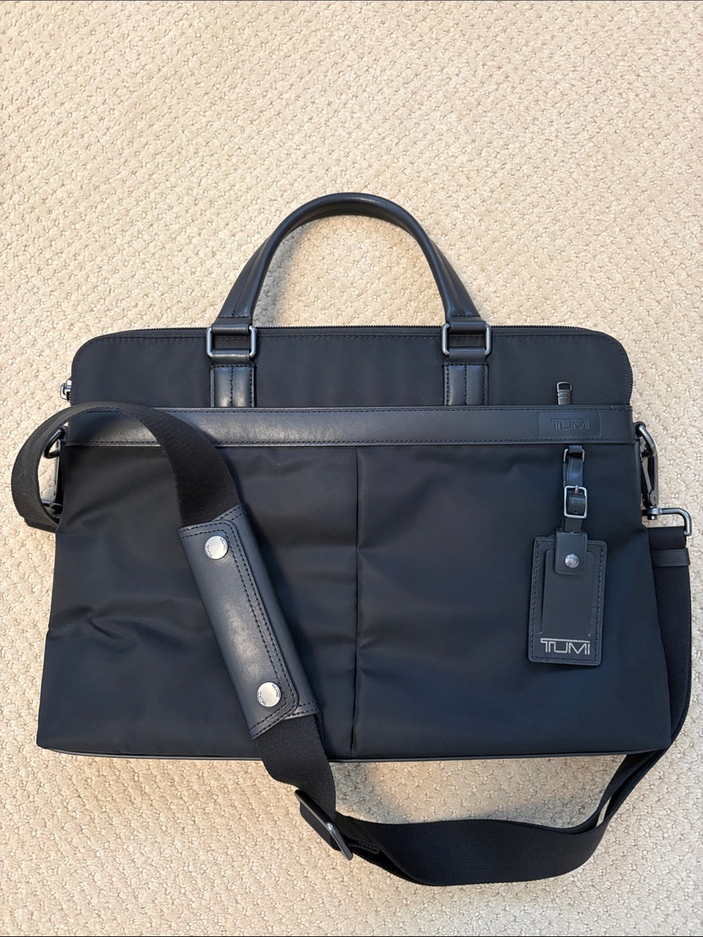 Tumi Black Nylon Laptop Brief with Leather Trim